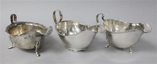 Three assorted 20th century silver sauceboats, 10 oz.